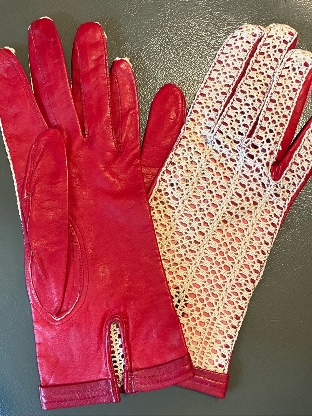 Vintage Red Kidskin String Back Driving Gloves